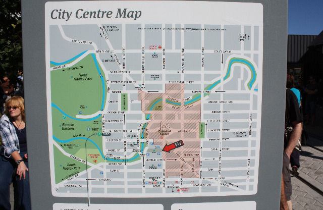 Stadtplan, schraffiert die Red Zone